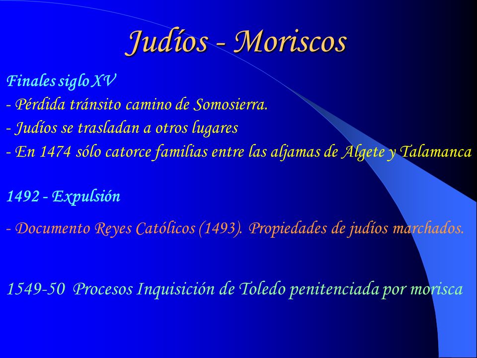 Judíos - Moriscos Finales siglo XV. - Pérdida tránsito camino de Somosierra. - Judíos se trasladan a otros lugares.