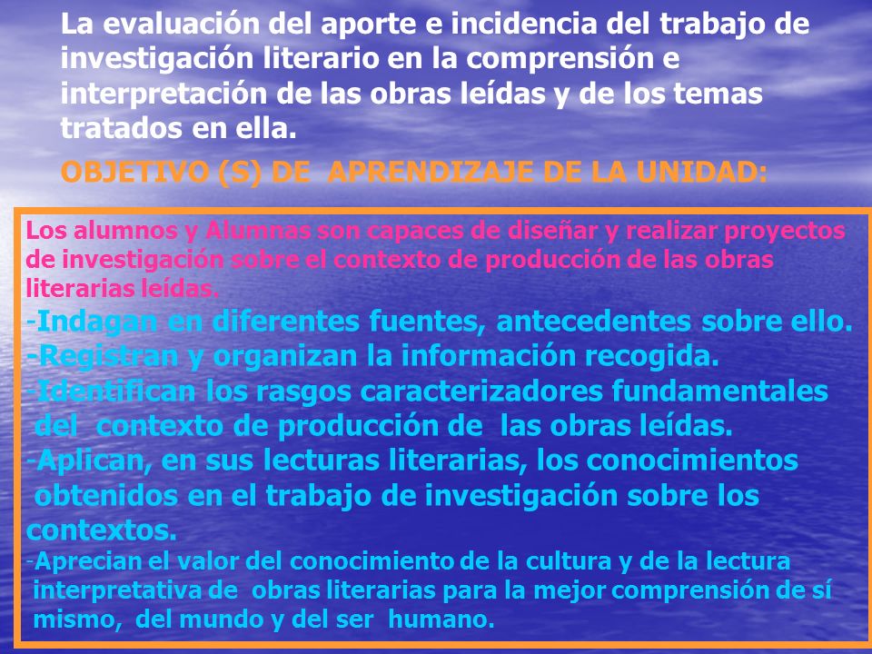 OBJETIVO (S) DE APRENDIZAJE DE LA UNIDAD:
