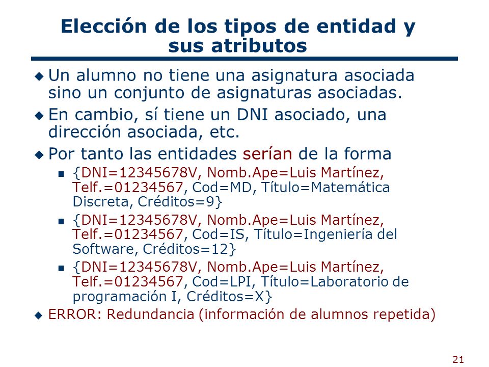 Elección de los tipos de entidad y sus atributos