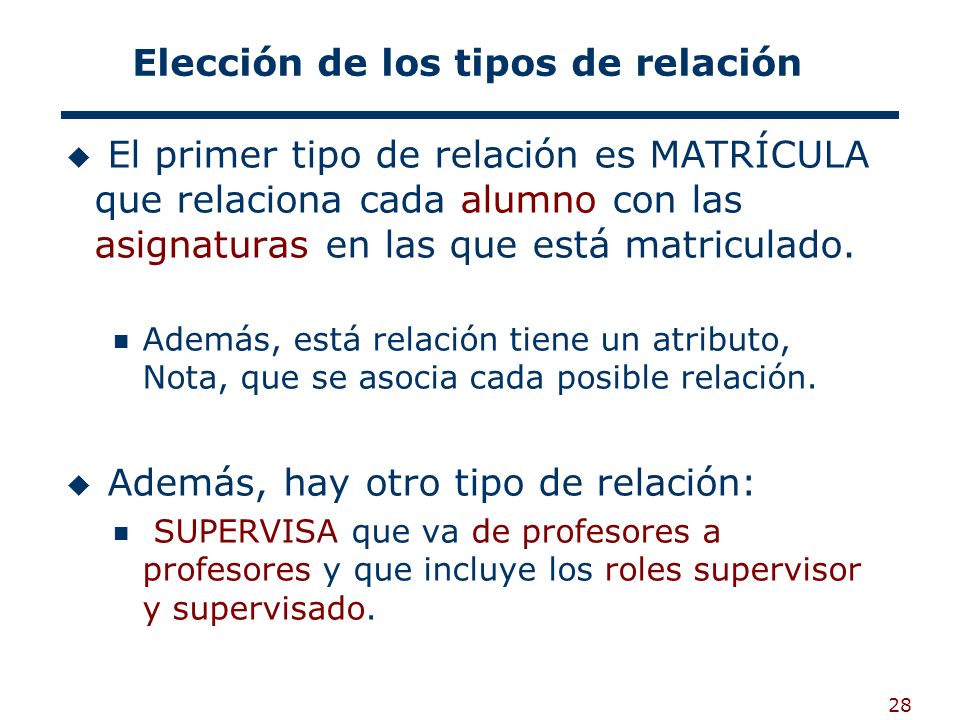 Elección de los tipos de relación