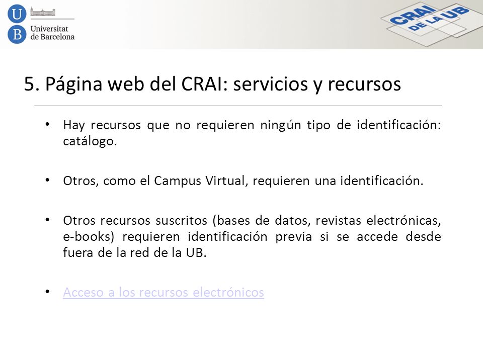 5. Página web del CRAI: servicios y recursos