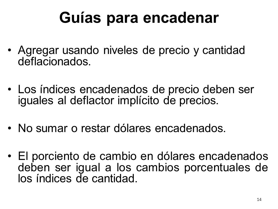 Guías para encadenar Agregar usando niveles de precio y cantidad deflacionados.