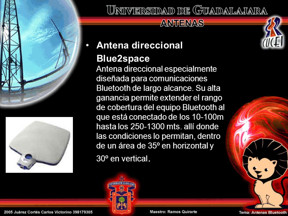 Antena direccional Blue2space Antena direccional especialmente diseñada para comunicaciones Bluetooth de largo alcance.