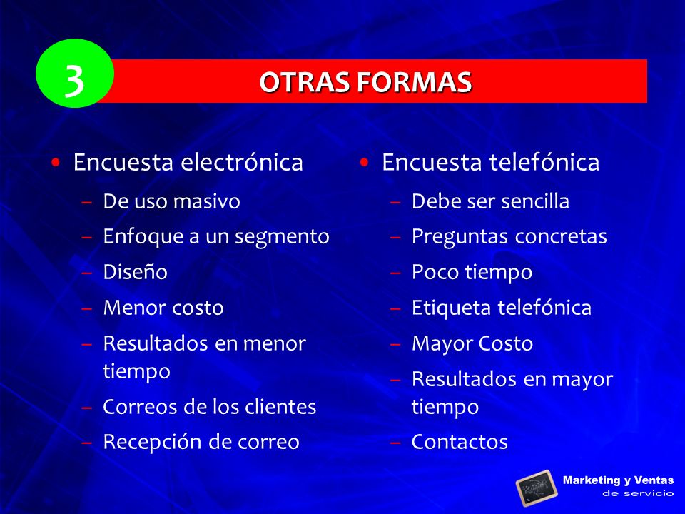 3 OTRAS FORMAS Encuesta electrónica Encuesta telefónica De uso masivo