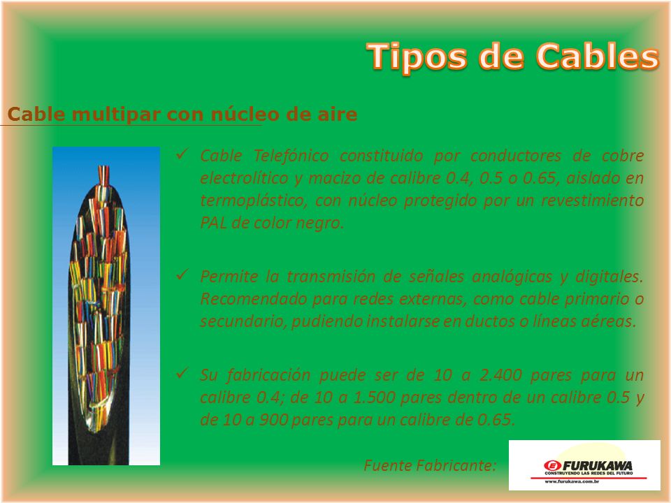 Tipos de Cables Cable multipar con núcleo de aire