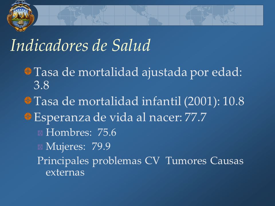 Indicadores de Salud Tasa de mortalidad ajustada por edad: 3.8