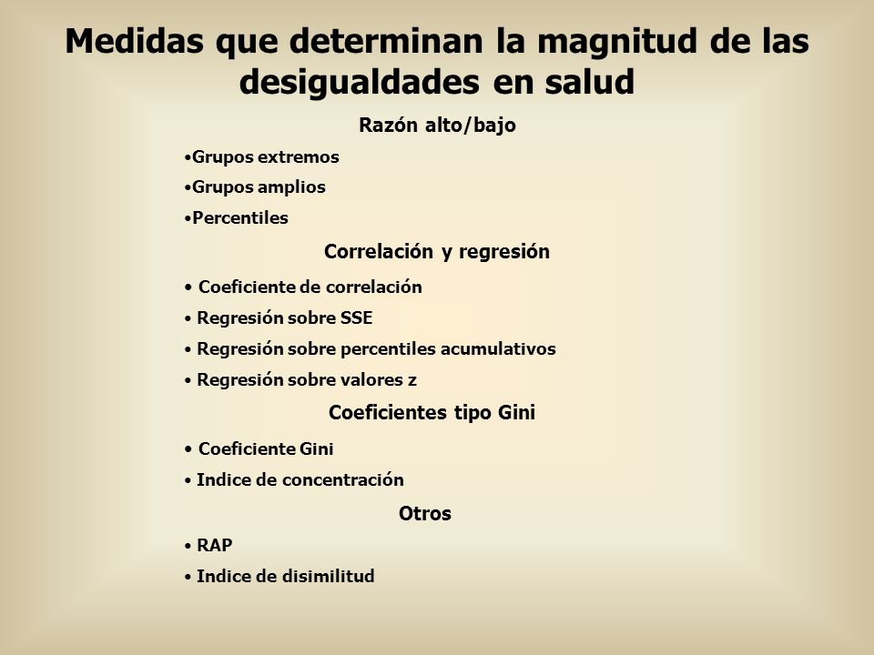 Medidas que determinan la magnitud de las desigualdades en salud