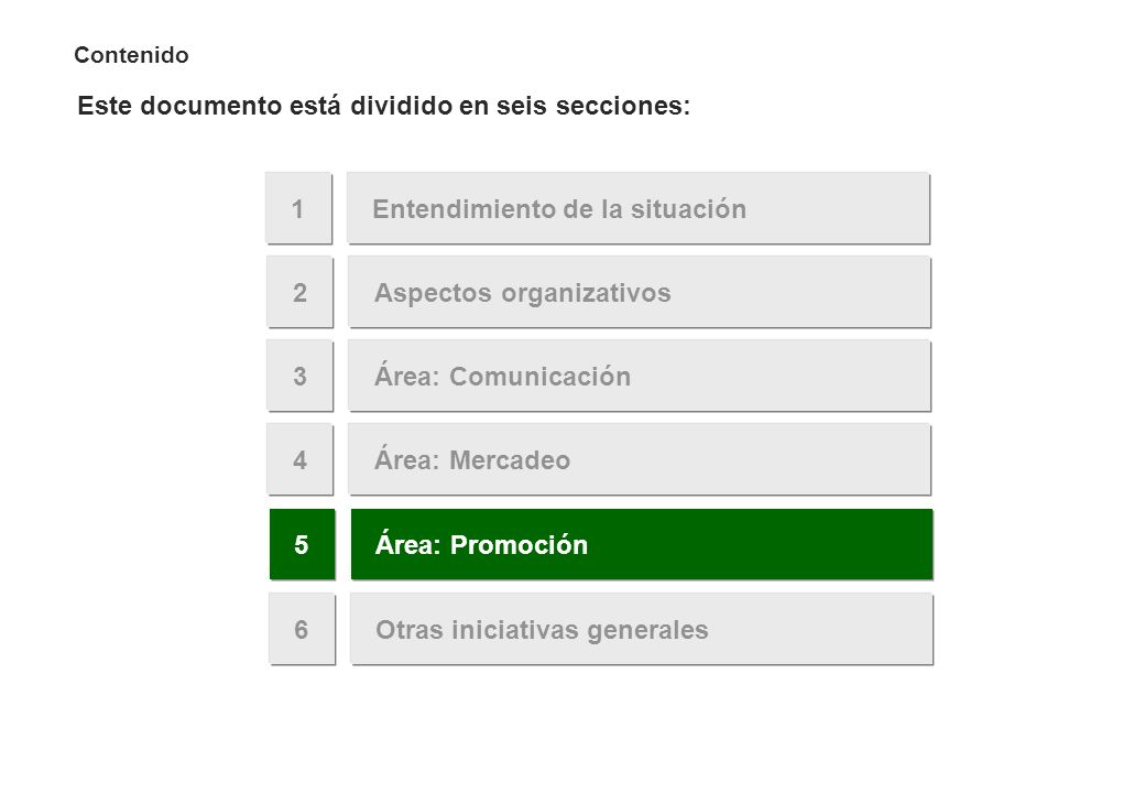 5 Área: Promoción. La definición de iniciativas asociadas a la promoción parte de un diagnóstico de la situación actual…