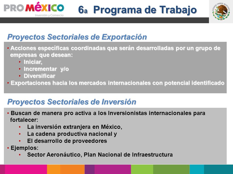 6a Programa de Trabajo Proyectos Sectoriales de Exportación
