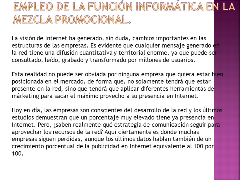 Empleo de la función informática en la mezcla promocional.