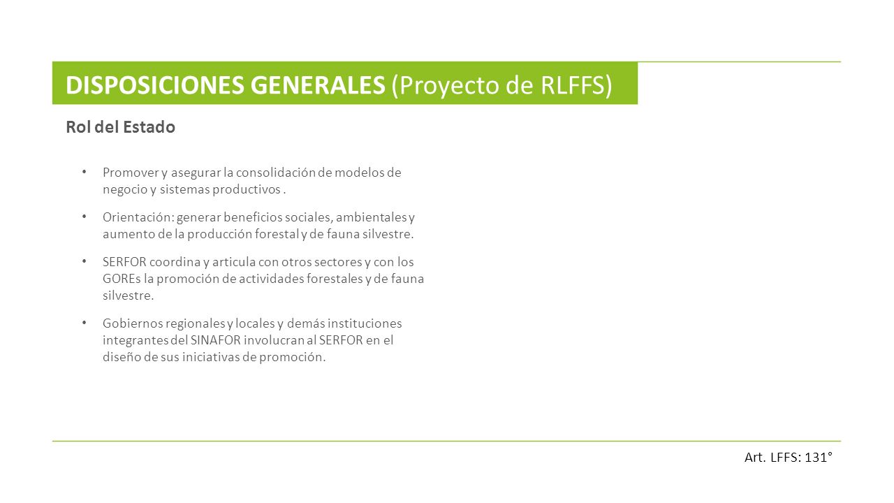DISPOSICIONES GENERALES (Proyecto de RLFFS)