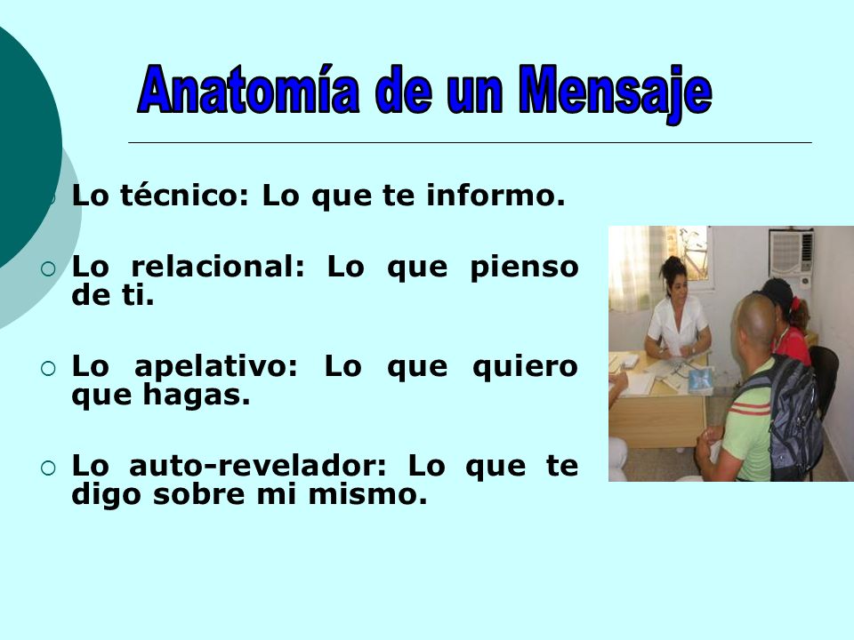Anatomía de un Mensaje Lo técnico: Lo que te informo.
