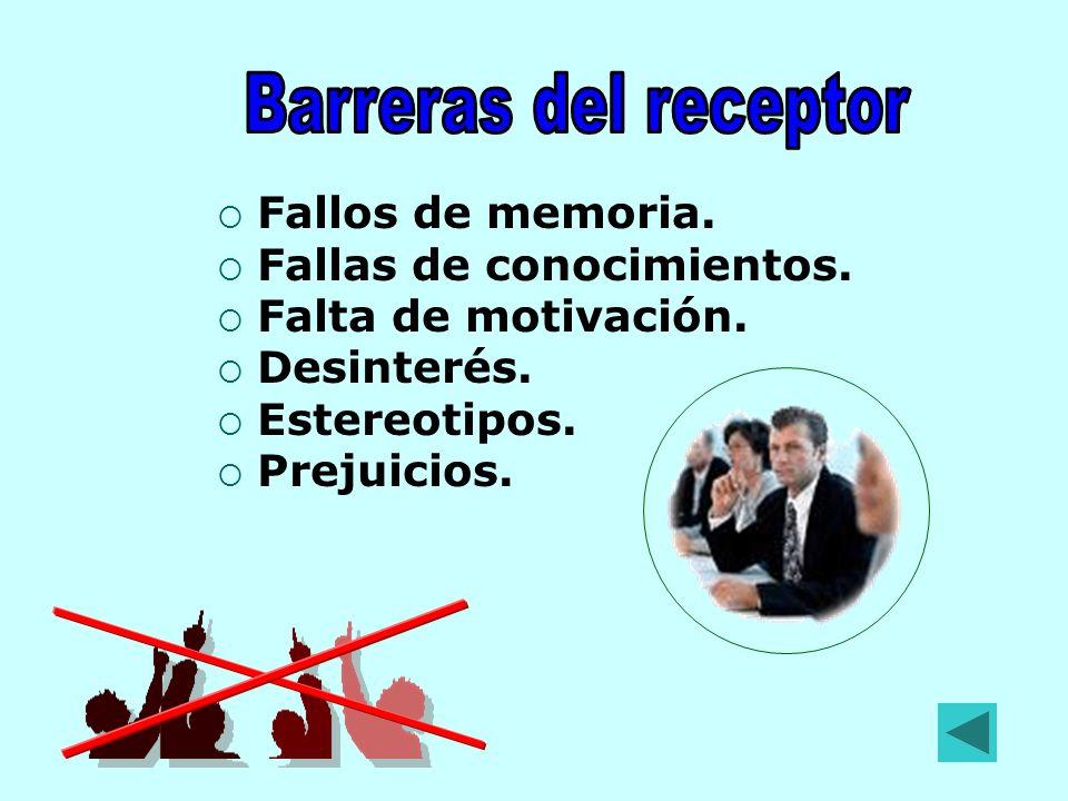 Barreras del receptor Fallos de memoria. Fallas de conocimientos.