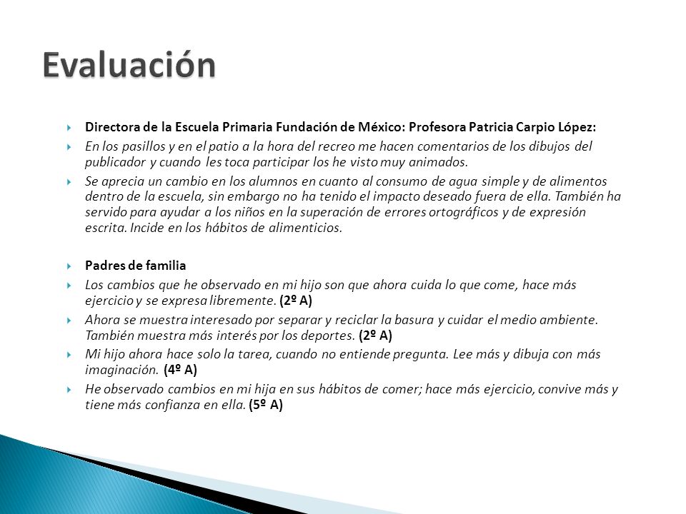 Evaluación Directora de la Escuela Primaria Fundación de México: Profesora Patricia Carpio López: