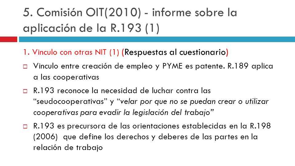 5. Comisión OIT(2010) - informe sobre la aplicación de la R.193 (1)