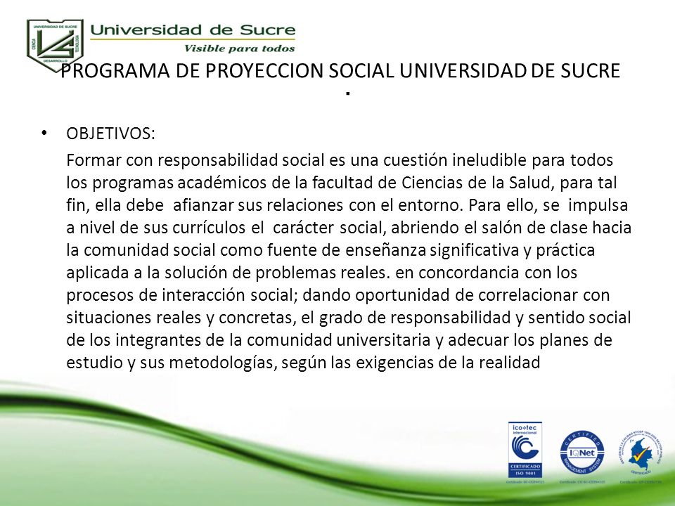 PROGRAMA DE PROYECCION SOCIAL UNIVERSIDAD DE SUCRE