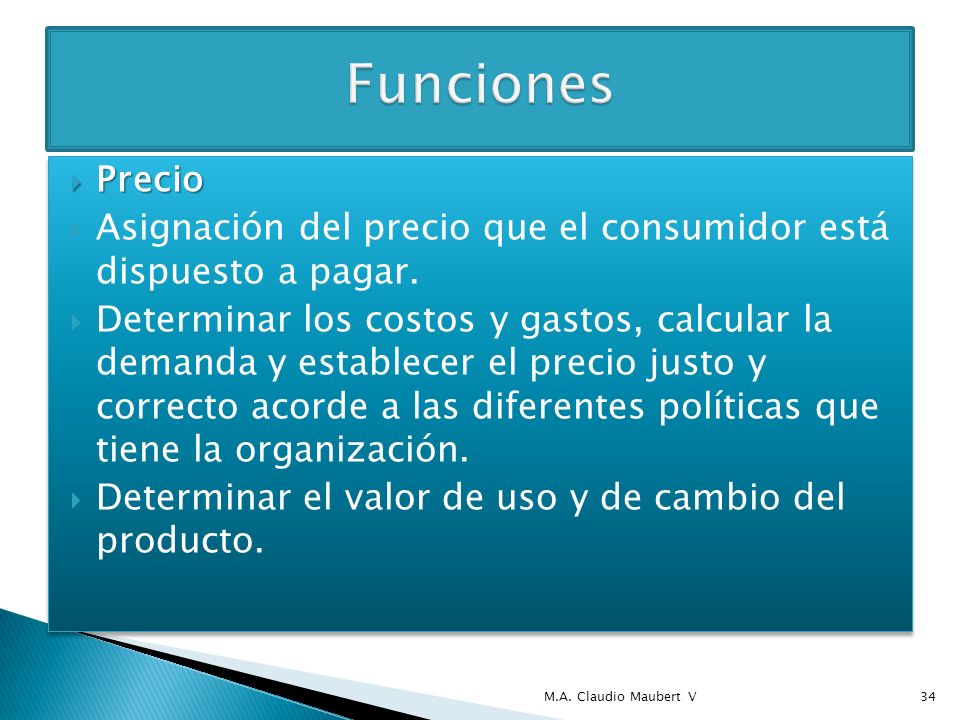 Funciones Precio. Asignación del precio que el consumidor está dispuesto a pagar.