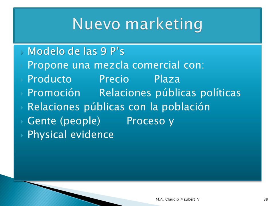 Nuevo marketing Modelo de las 9 P’s Propone una mezcla comercial con: