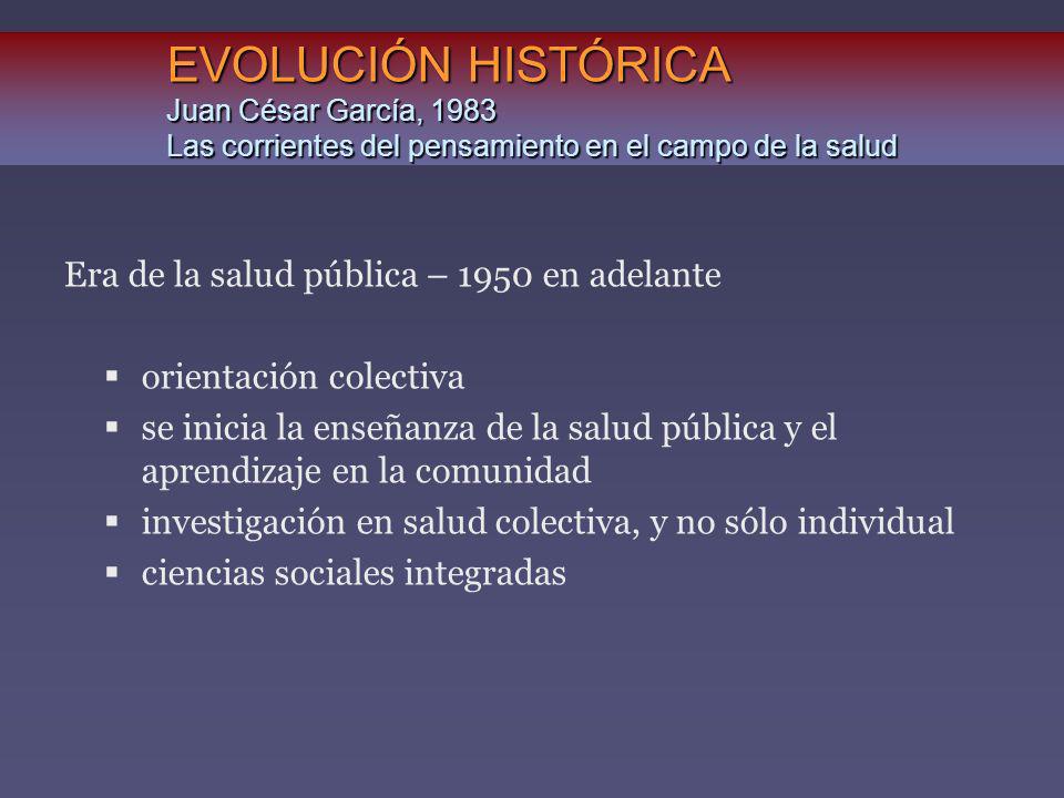 EVOLUCIÓN HISTÓRICA Juan César García, 1983 Las corrientes del pensamiento en el campo de la salud