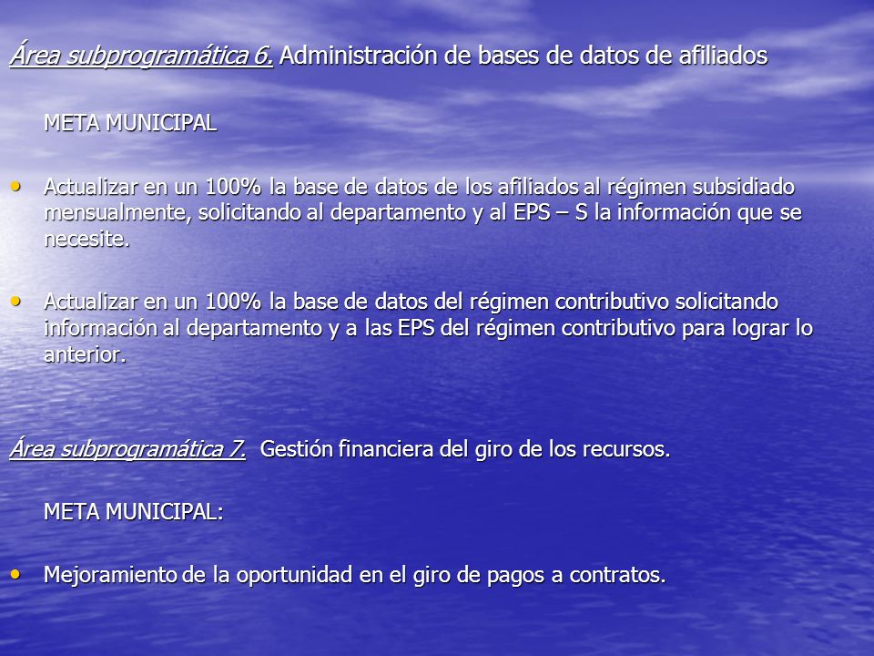 Área subprogramática 6. Administración de bases de datos de afiliados