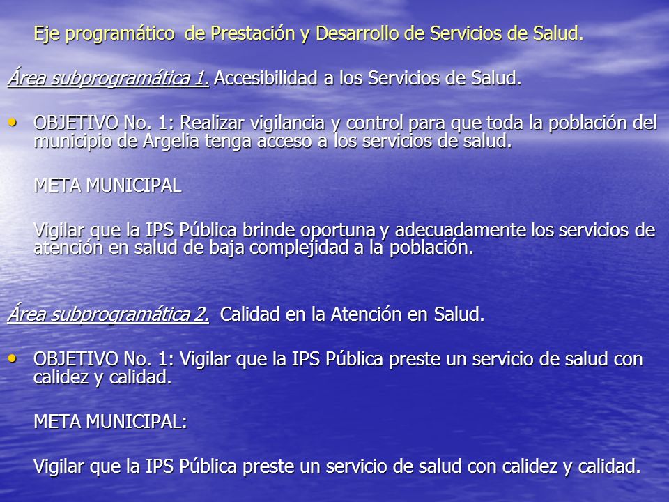 Eje programático de Prestación y Desarrollo de Servicios de Salud.