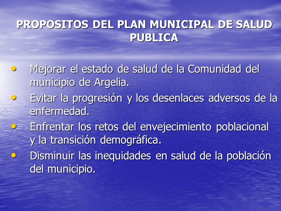 PROPOSITOS DEL PLAN MUNICIPAL DE SALUD PUBLICA