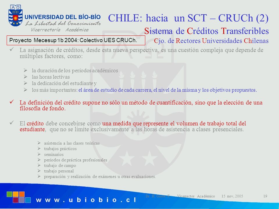 CHILE: hacia un SCT – CRUCh (2) Sistema de Créditos Transferibles Cjo