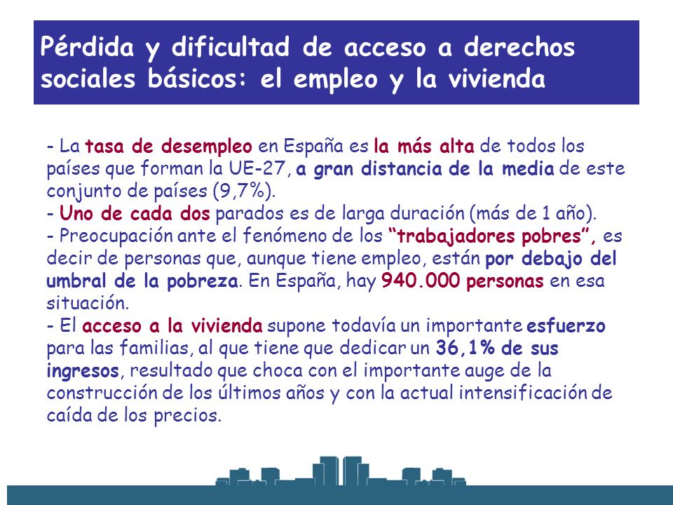 Pérdida y dificultad de acceso a derechos sociales básicos: el empleo y la vivienda