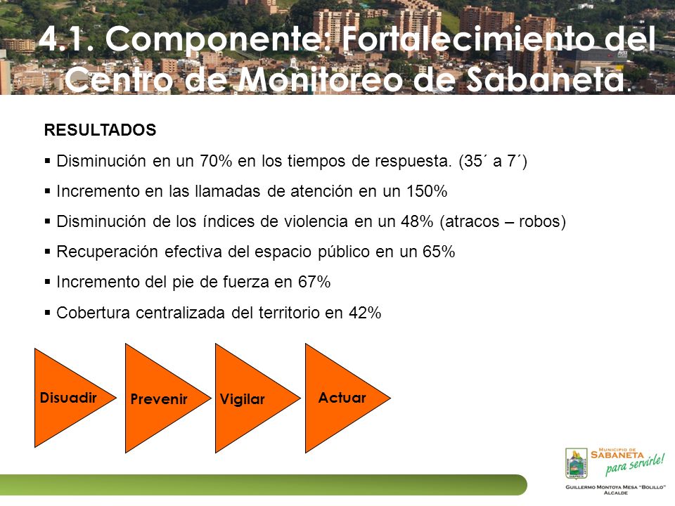 4.1. Componente: Fortalecimiento del Centro de Monitoreo de Sabaneta.