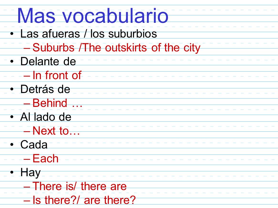 Mas vocabulario Las afueras / los suburbios