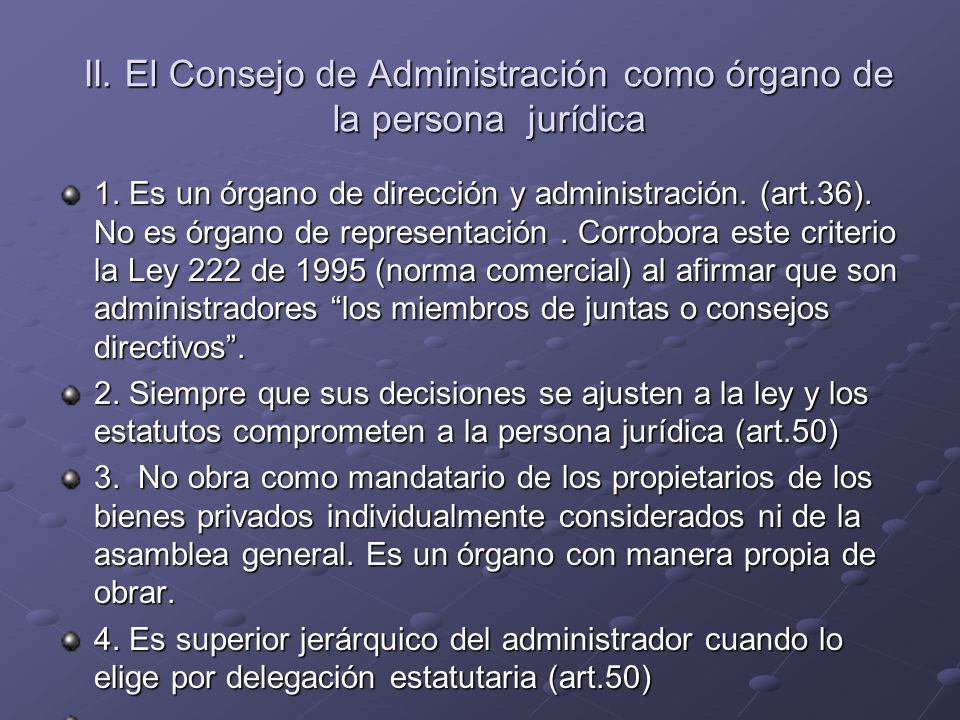II. El Consejo de Administración como órgano de la persona jurídica