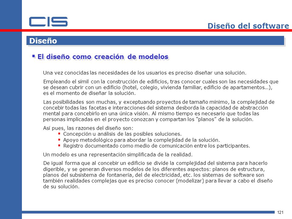 Diseño del software Diseño El diseño como creación de modelos