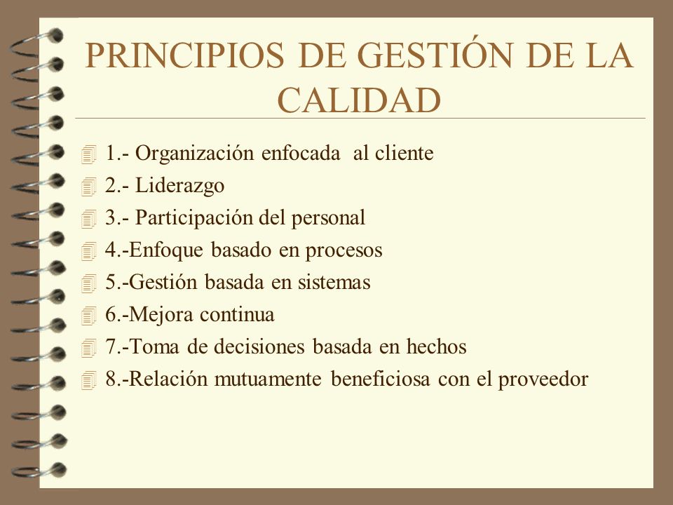 PRINCIPIOS DE GESTIÓN DE LA CALIDAD