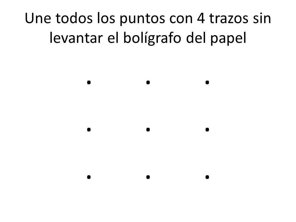 Une todos los puntos con 4 trazos sin levantar el bolígrafo del papel