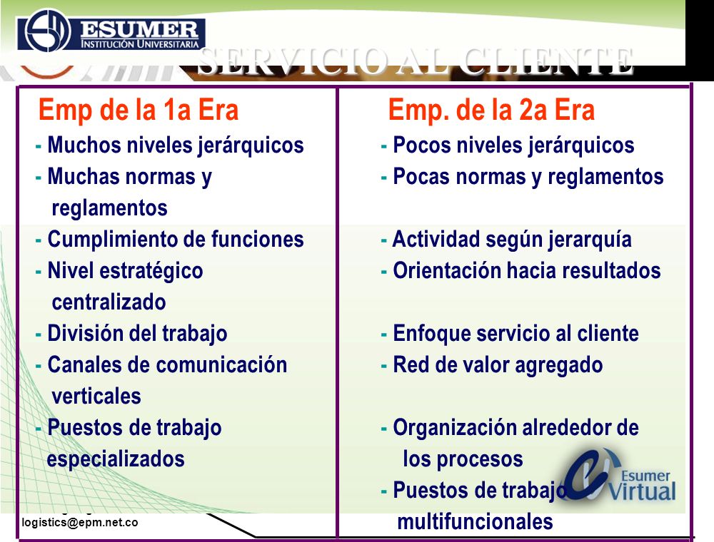 SERVICIO AL CLIENTE Emp de la 1a Era Emp. de la 2a Era