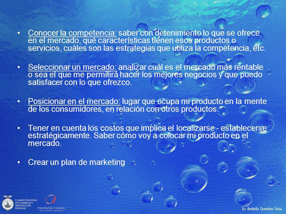 Conocer la competencia: saber con detenimiento lo que se ofrece en el mercado, qué características tienen esos productos o servicios, cuáles son las estrategias que utiliza la competencia, etc.