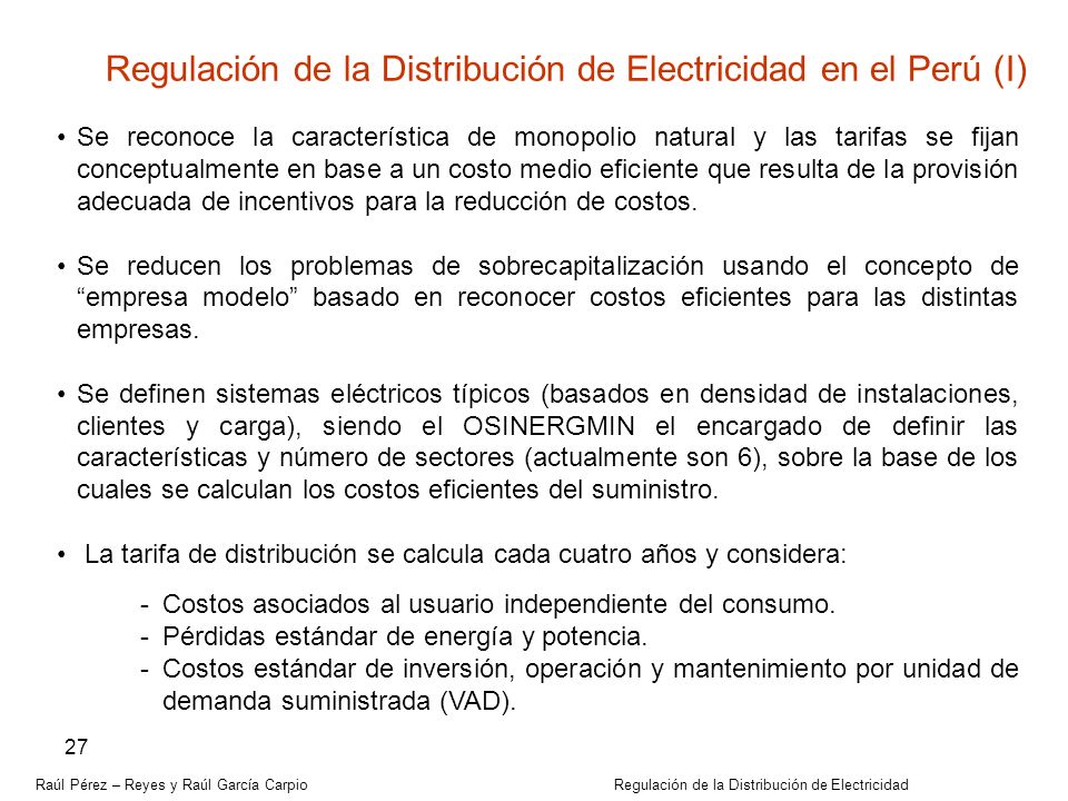 Regulación de la Distribución de Electricidad en el Perú (I)