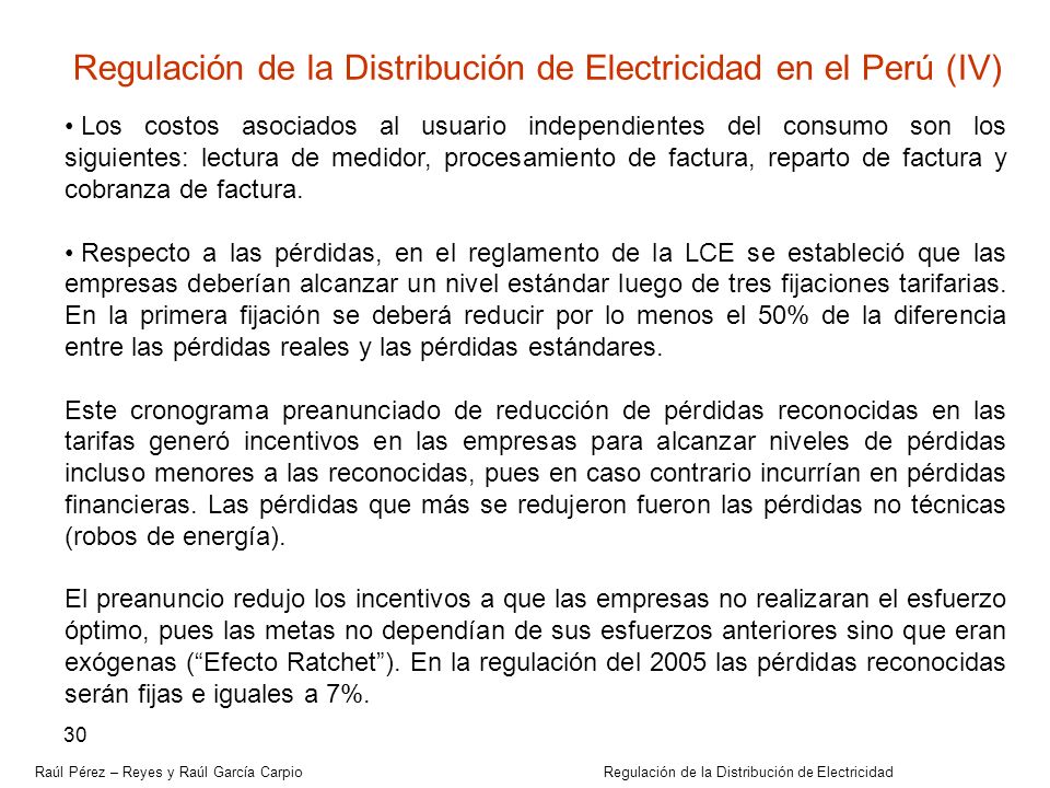 Regulación de la Distribución de Electricidad en el Perú (IV)