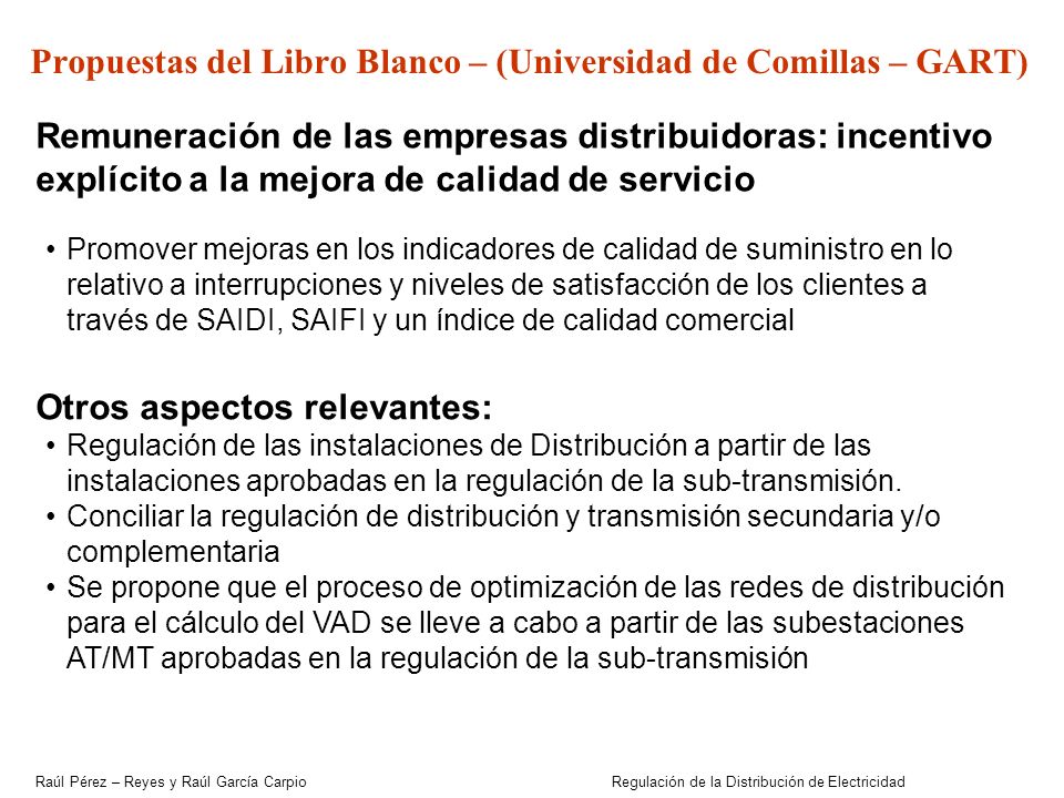 Propuestas del Libro Blanco – (Universidad de Comillas – GART)