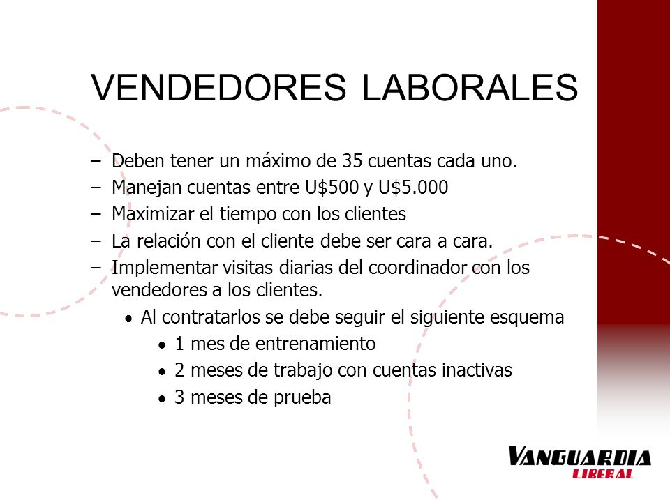 VENDEDORES LABORALES Deben tener un máximo de 35 cuentas cada uno.