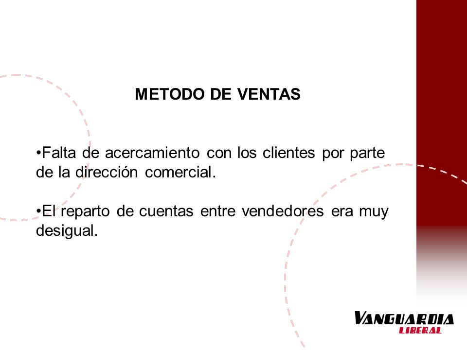 METODO DE VENTAS Falta de acercamiento con los clientes por parte de la dirección comercial.