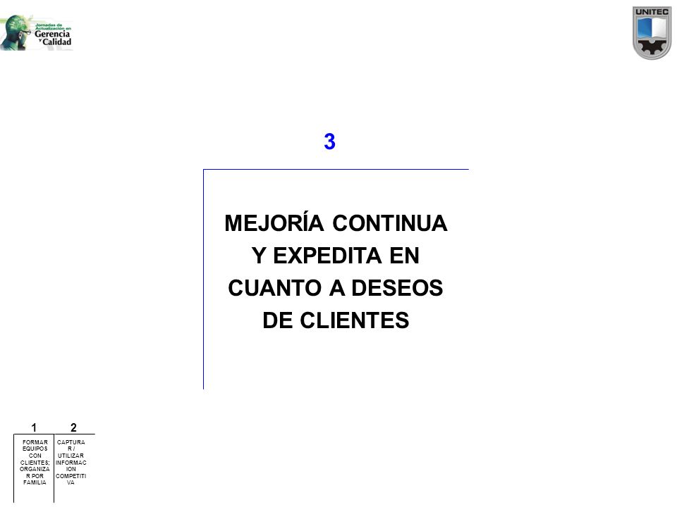 3 MEJORÍA CONTINUA Y EXPEDITA EN CUANTO A DESEOS DE CLIENTES