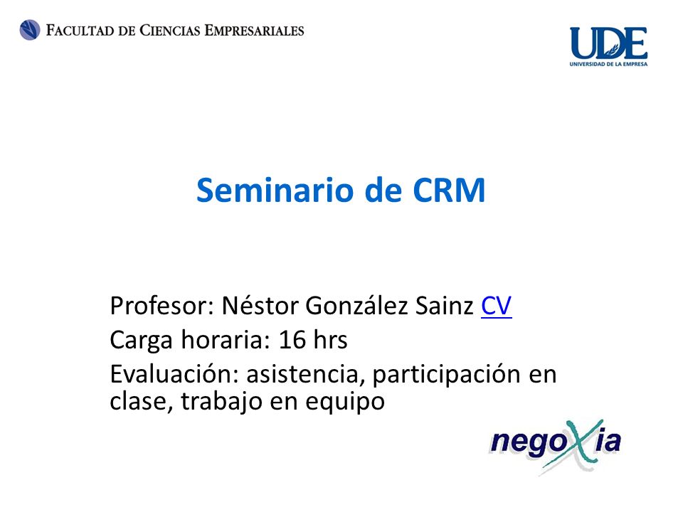 Seminario de CRM Profesor: Néstor González Sainz CV