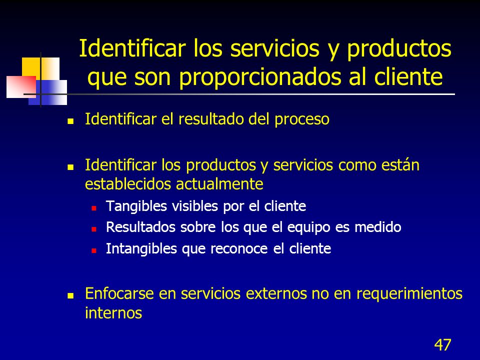 Identificar los servicios y productos que son proporcionados al cliente