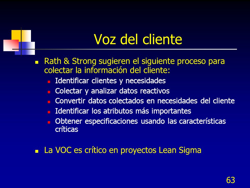 Voz del cliente Rath & Strong sugieren el siguiente proceso para colectar la información del cliente: