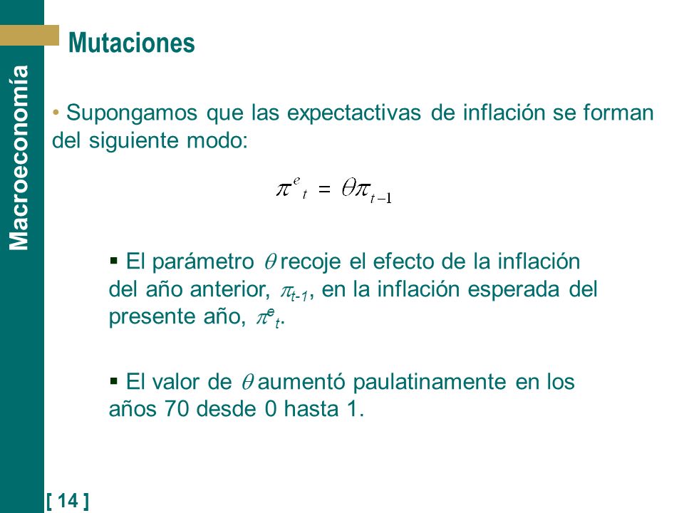 Mutaciones Supongamos que las expectactivas de inflación se forman del siguiente modo: