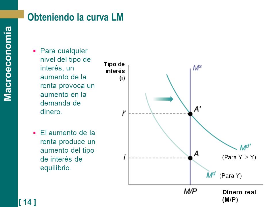 Obteniendo la curva LM Para cualquier nivel del tipo de interés, un aumento de la renta provoca un aumento en la demanda de dinero.