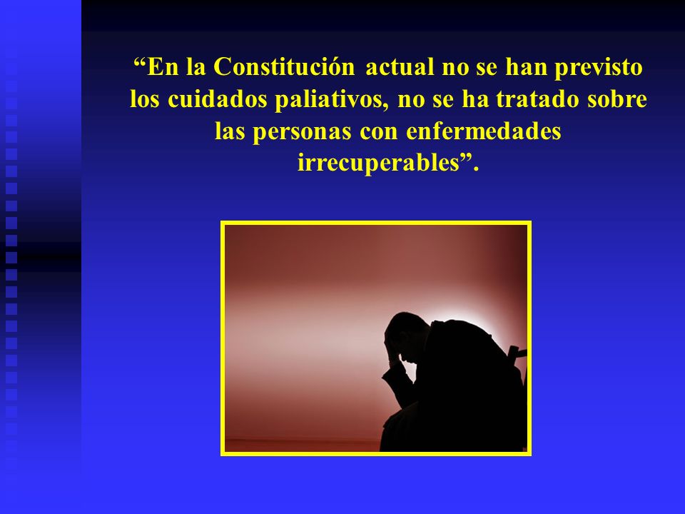 En la Constitución actual no se han previsto los cuidados paliativos, no se ha tratado sobre las personas con enfermedades irrecuperables .