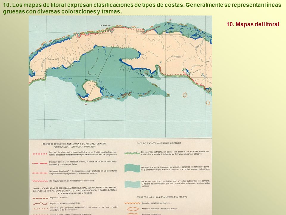 10. Los mapas de litoral expresan clasificaciones de tipos de costas