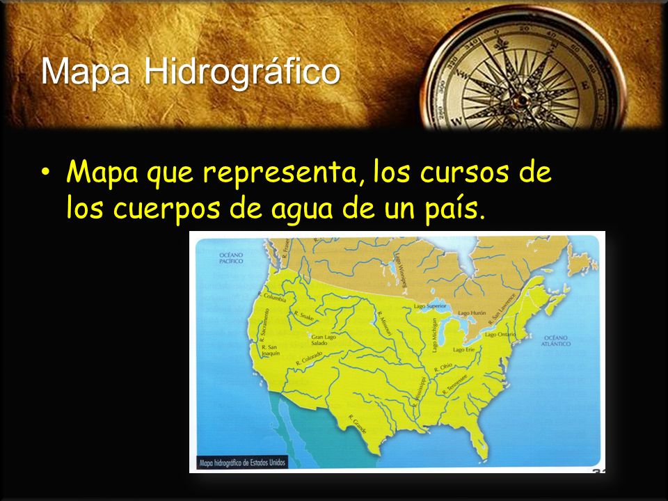 Mapa Hidrográfico Mapa que representa, los cursos de los cuerpos de agua de un país.
